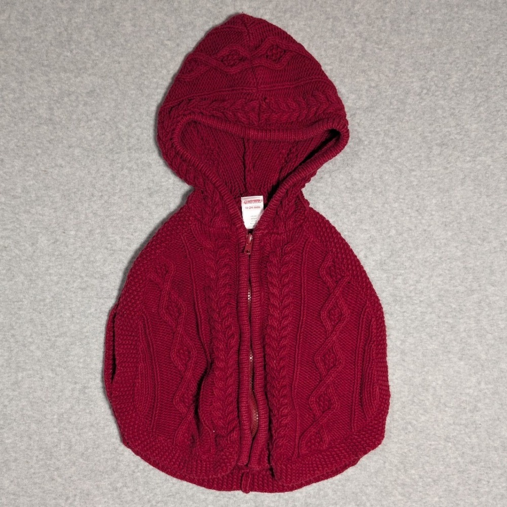Gymboree Cable Knit Hooded Poncho Kids 18-24M Little Red Zip Front Sleeveless - Picture 1 of 10